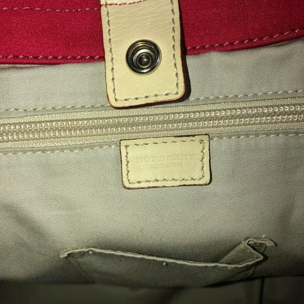BURBERRY Red Canvas Ivory Handles Satchel Handbag - Picture 10 of 12